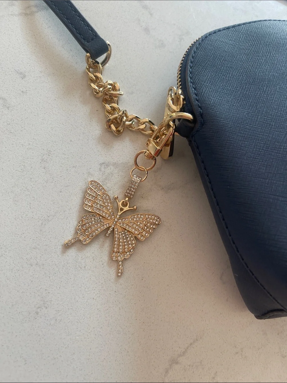 Michael Kors Navy Saffiano Leather Dome Crossbody Bag Gold Hardware Butterfly
